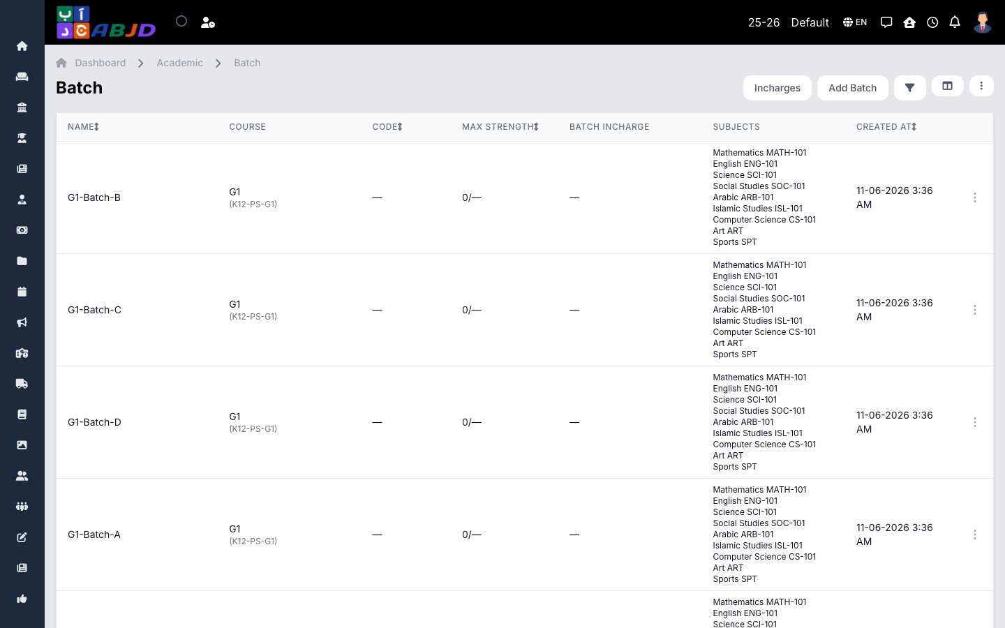Batches list