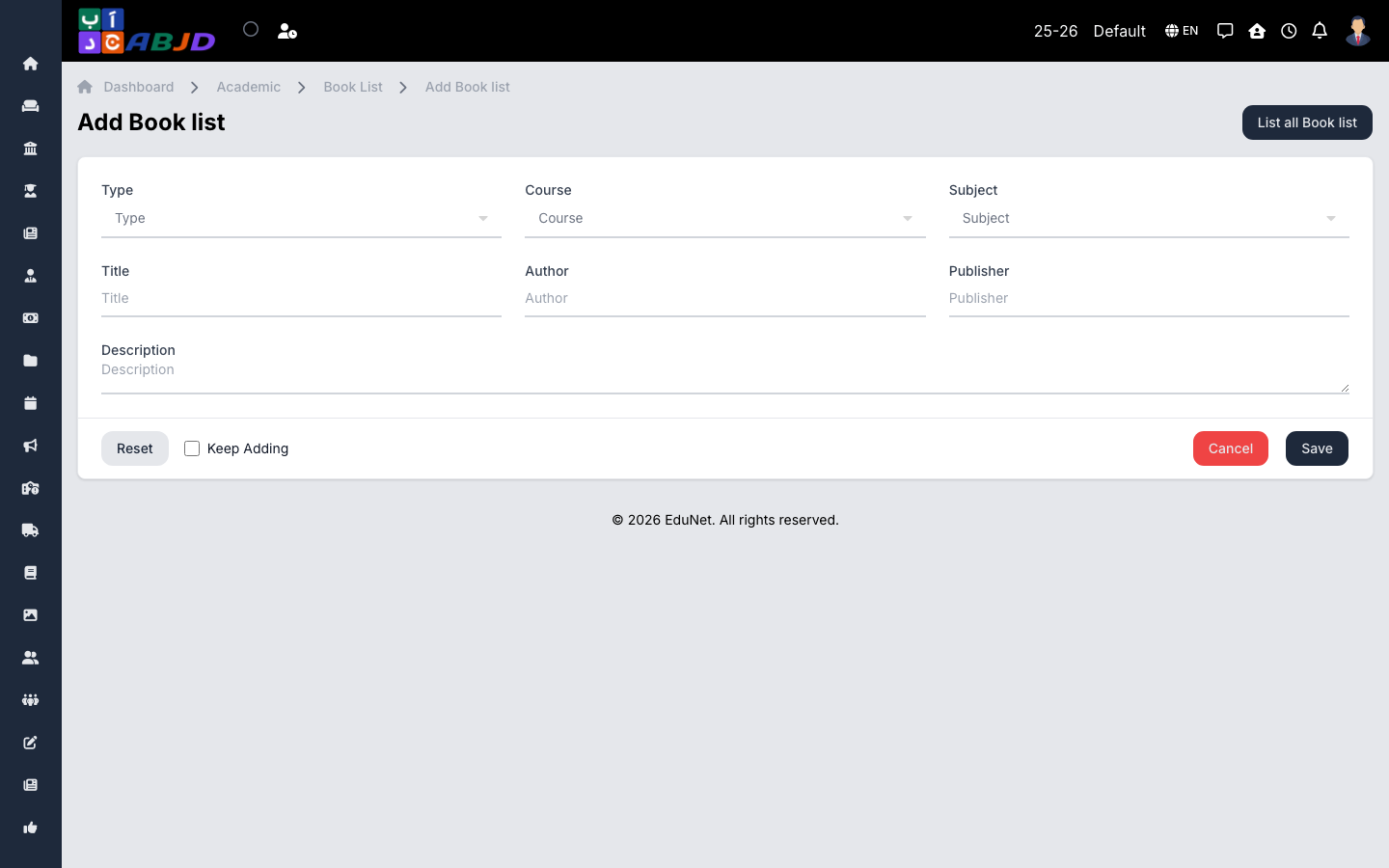 Add book list form