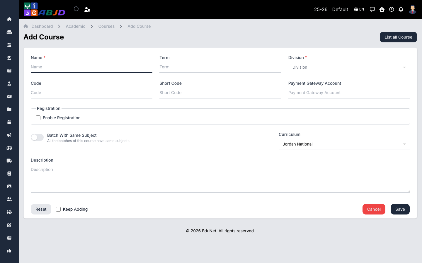 Add course form