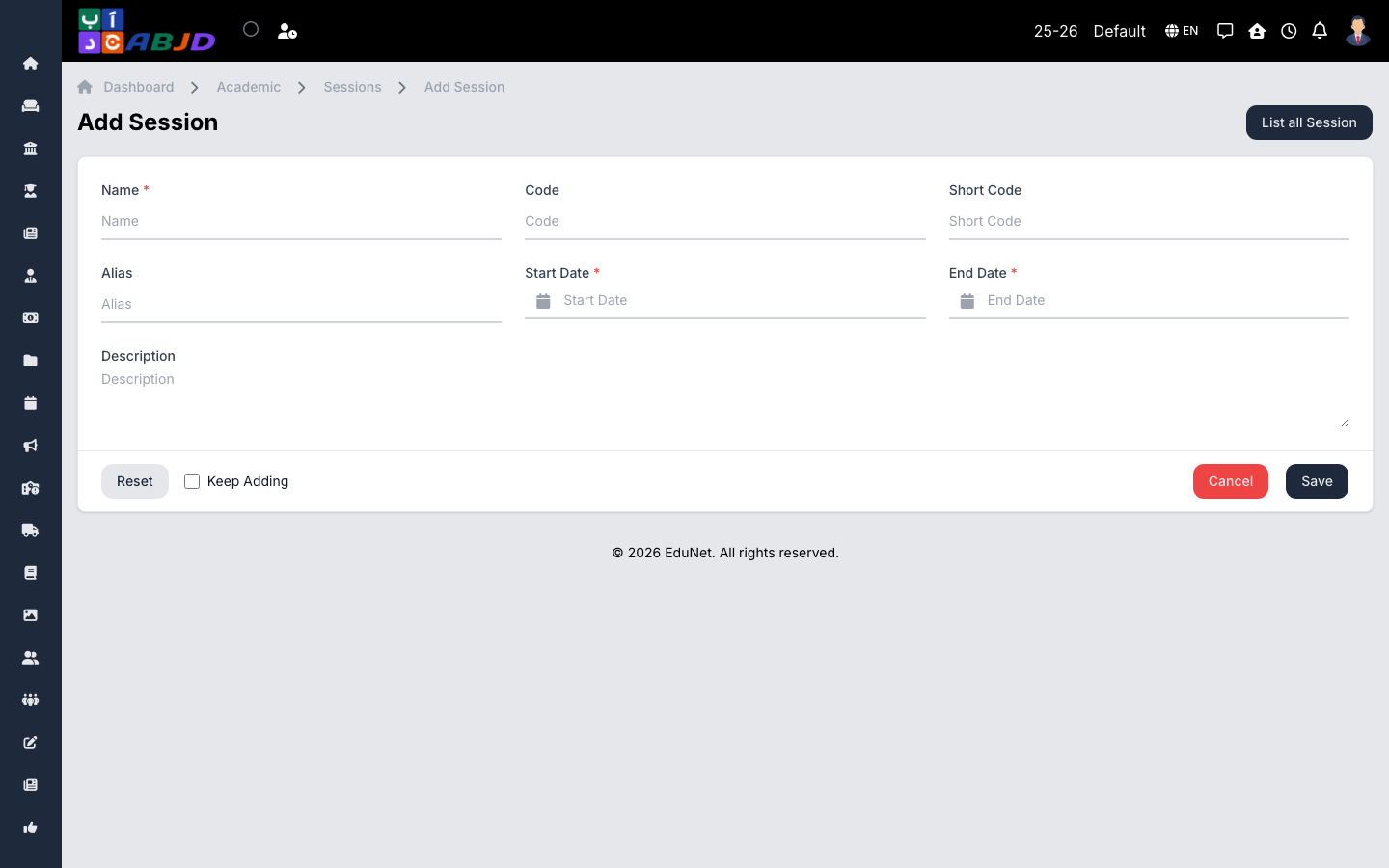 Add session form