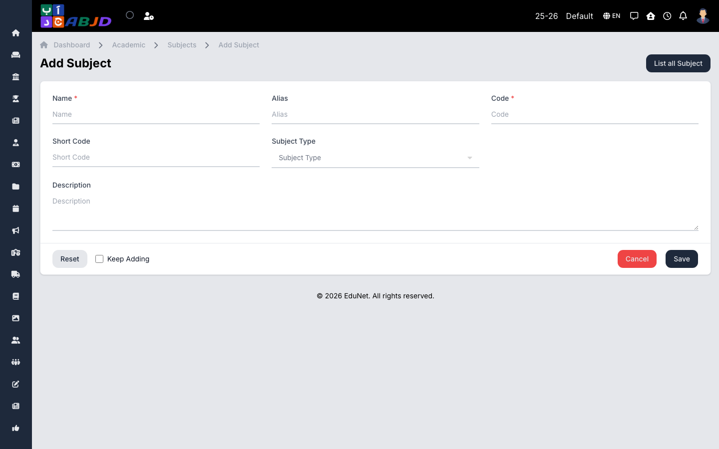 Add subject form