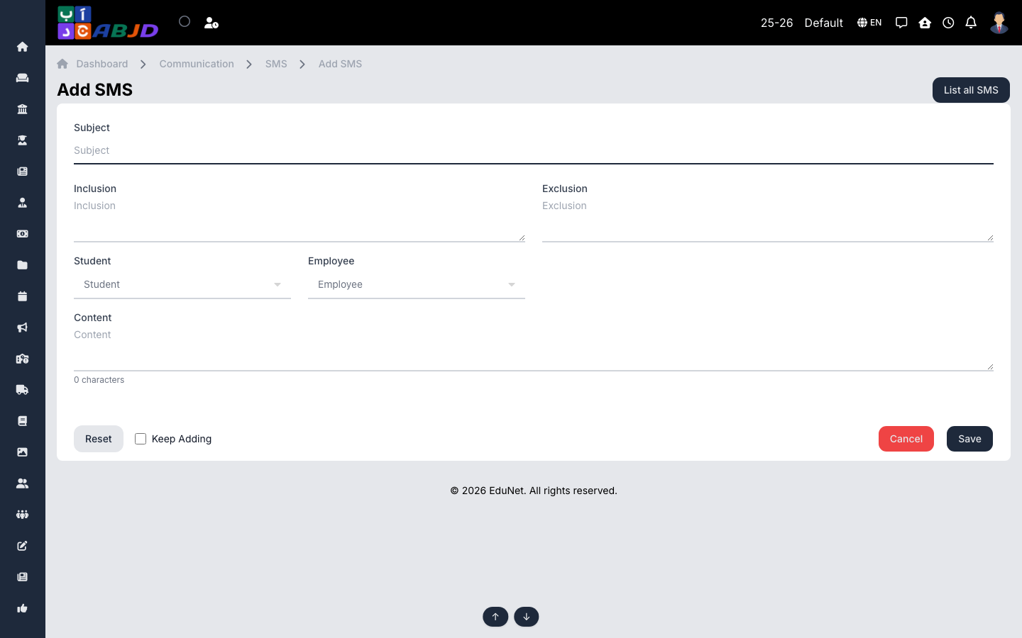 New SMS form