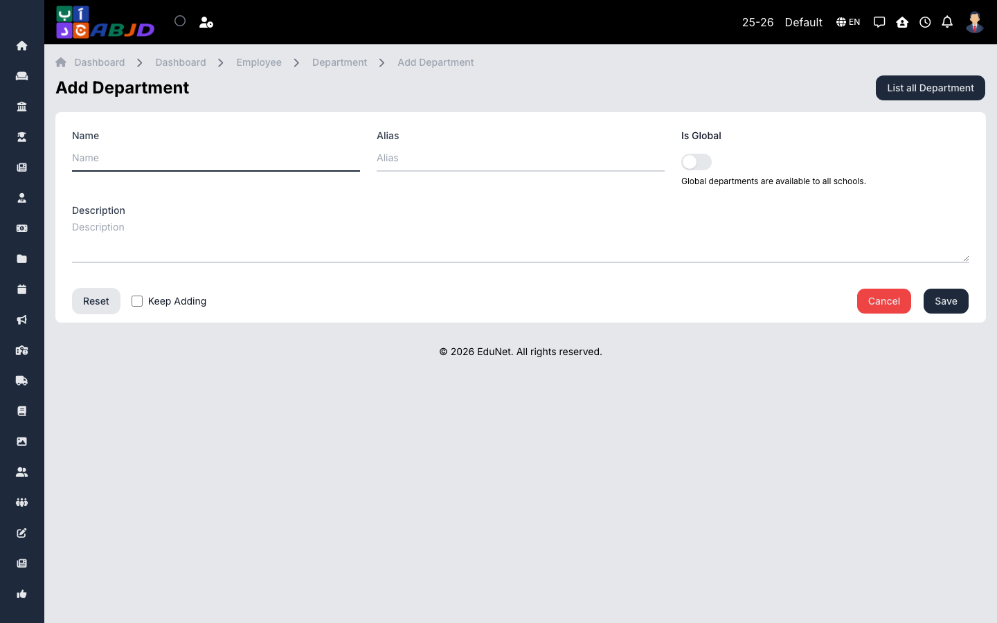 Add department form