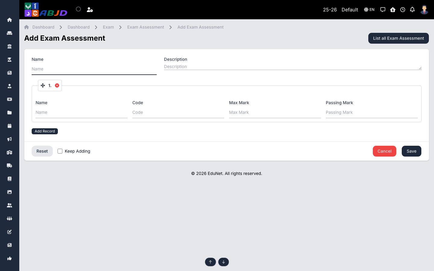 Add assessment form