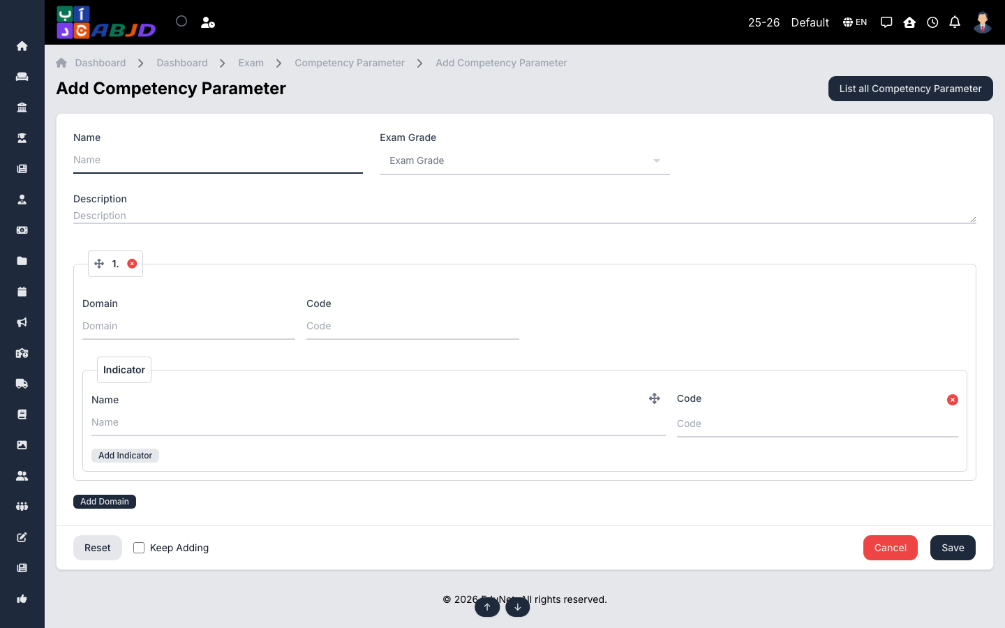 Add competency parameter form