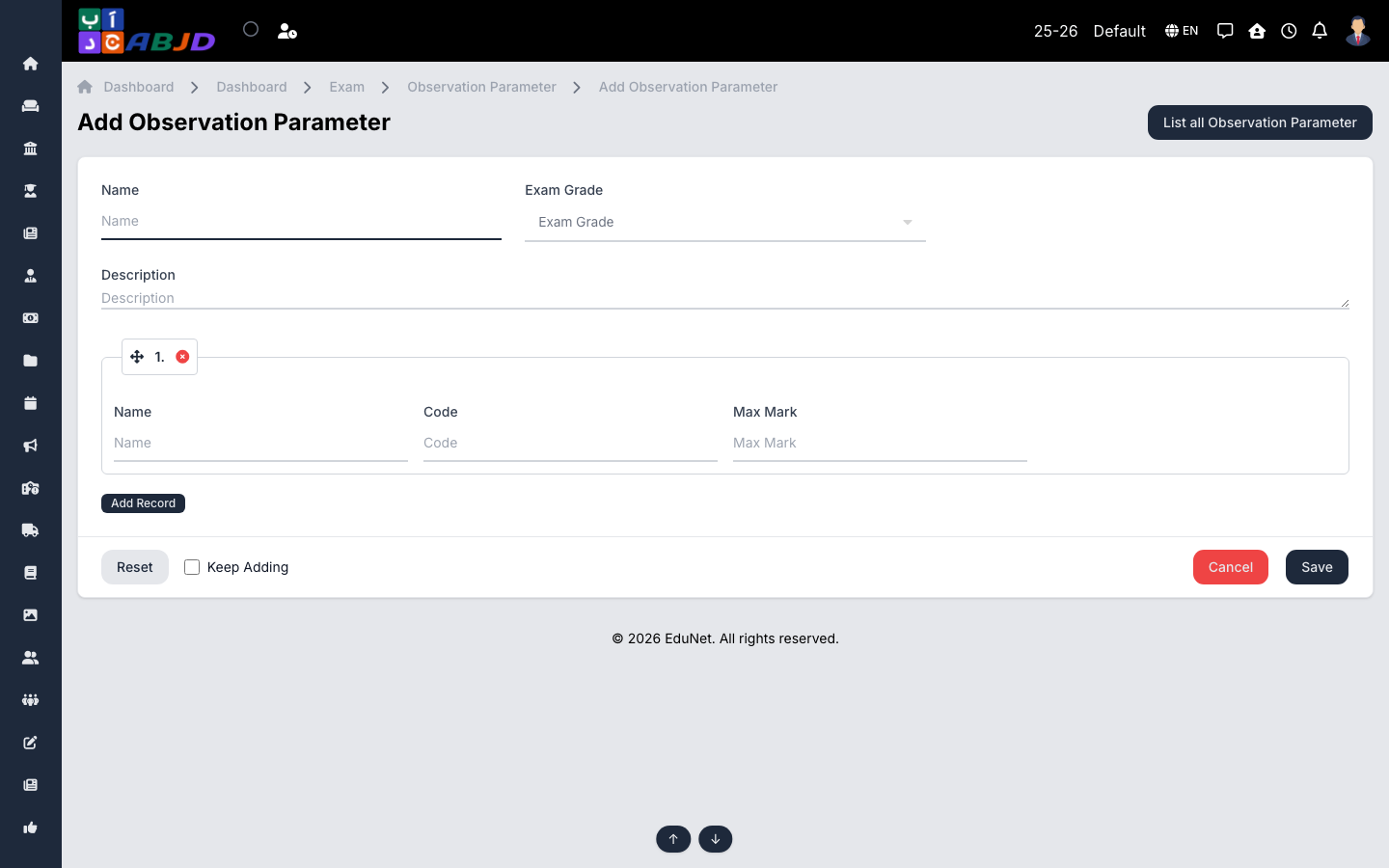 Add observation parameter form