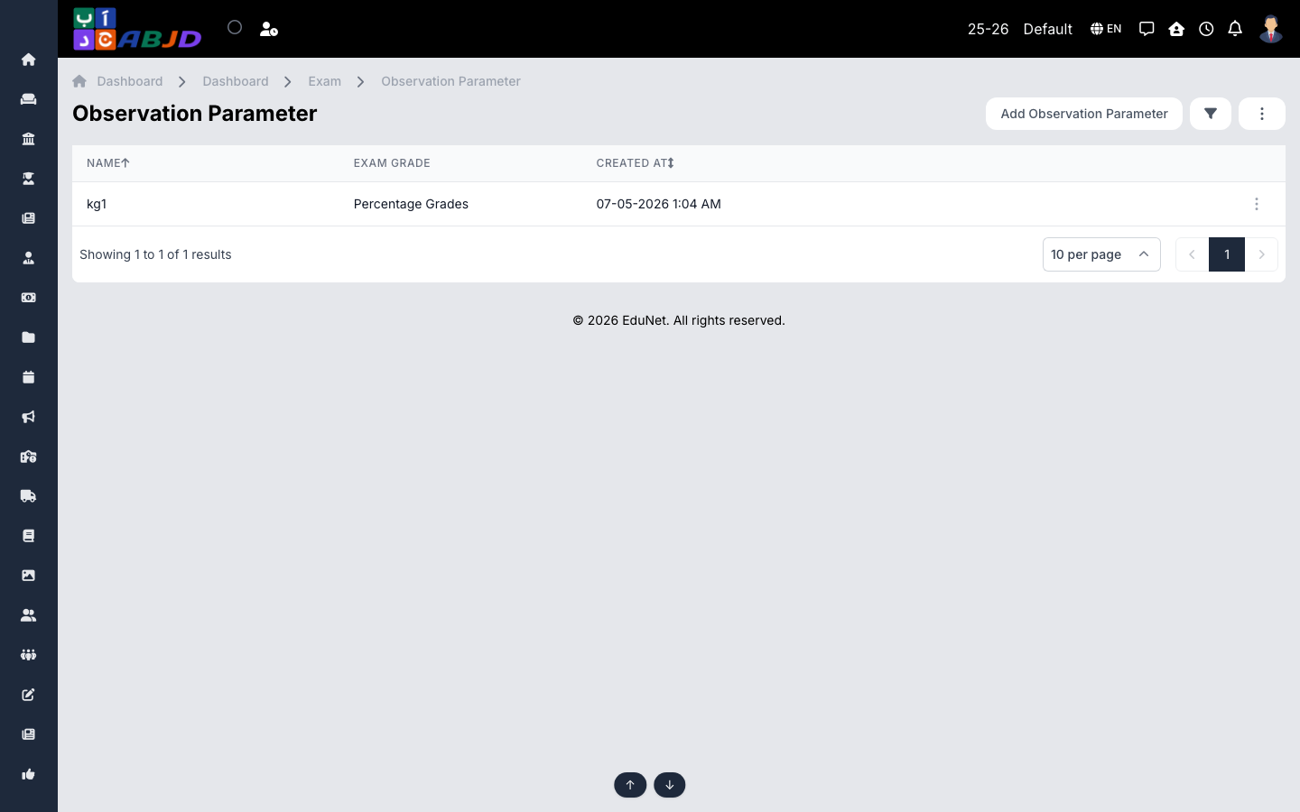 Observation parameters list