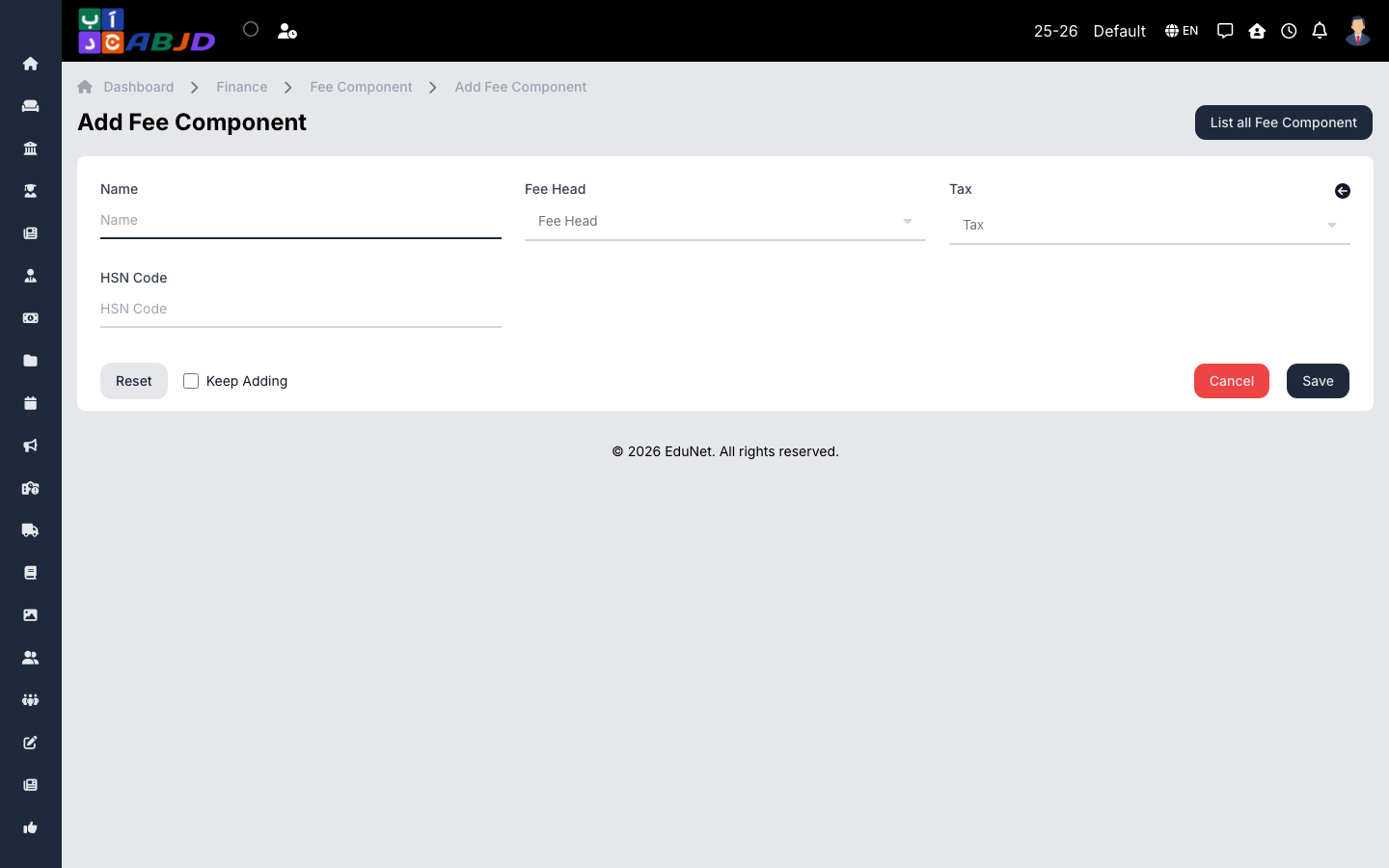 Add fee component form