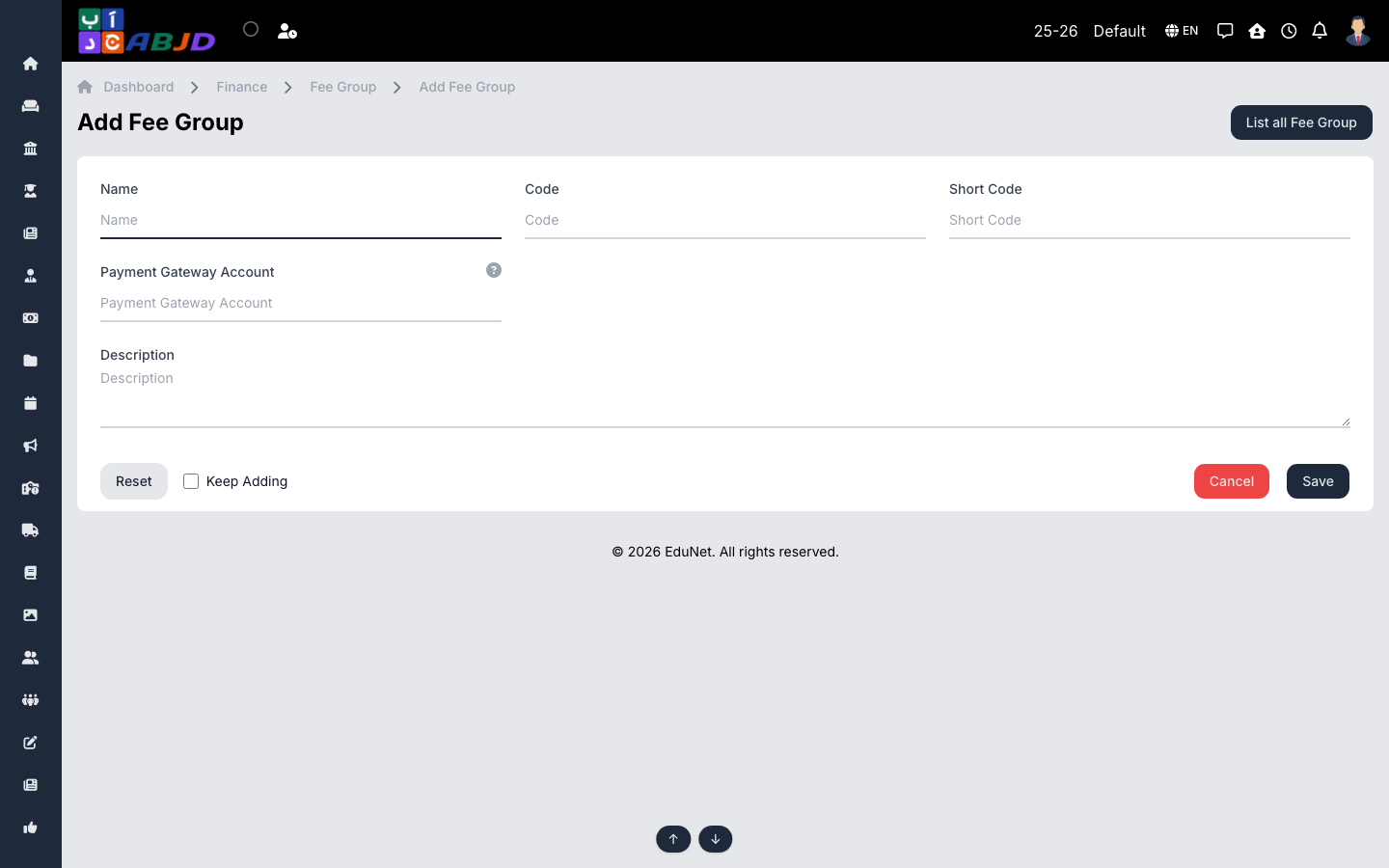 Add fee group form