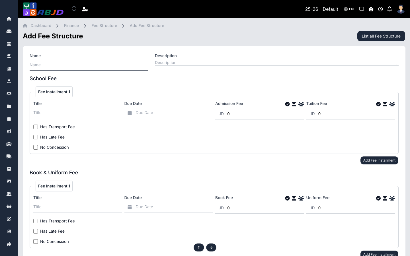Add fee structure form