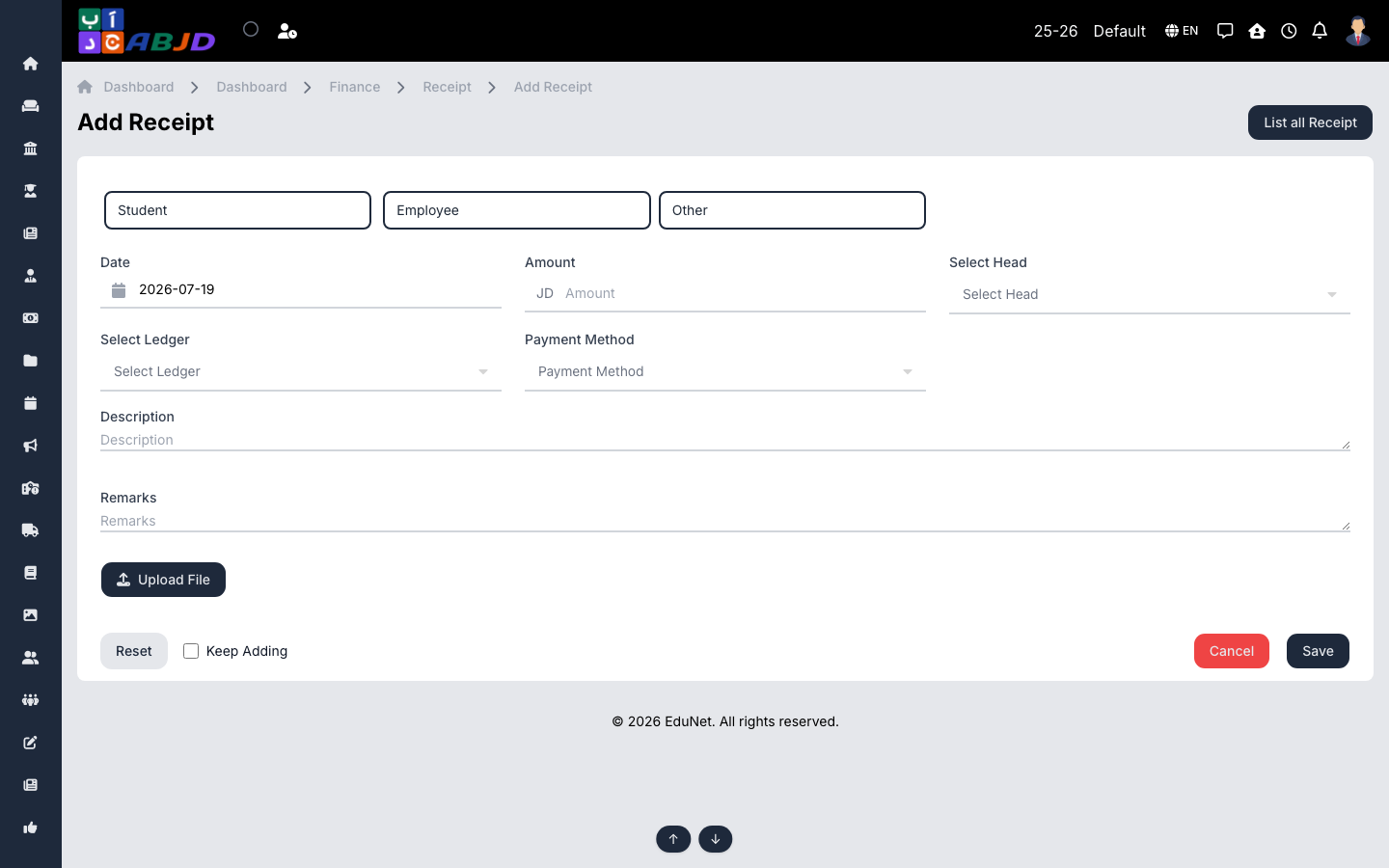 Add receipt form