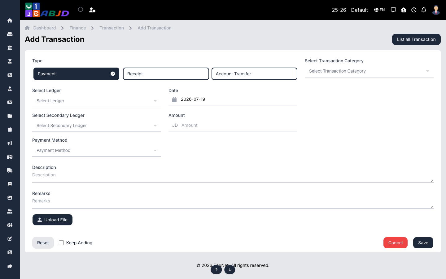 Add transaction form