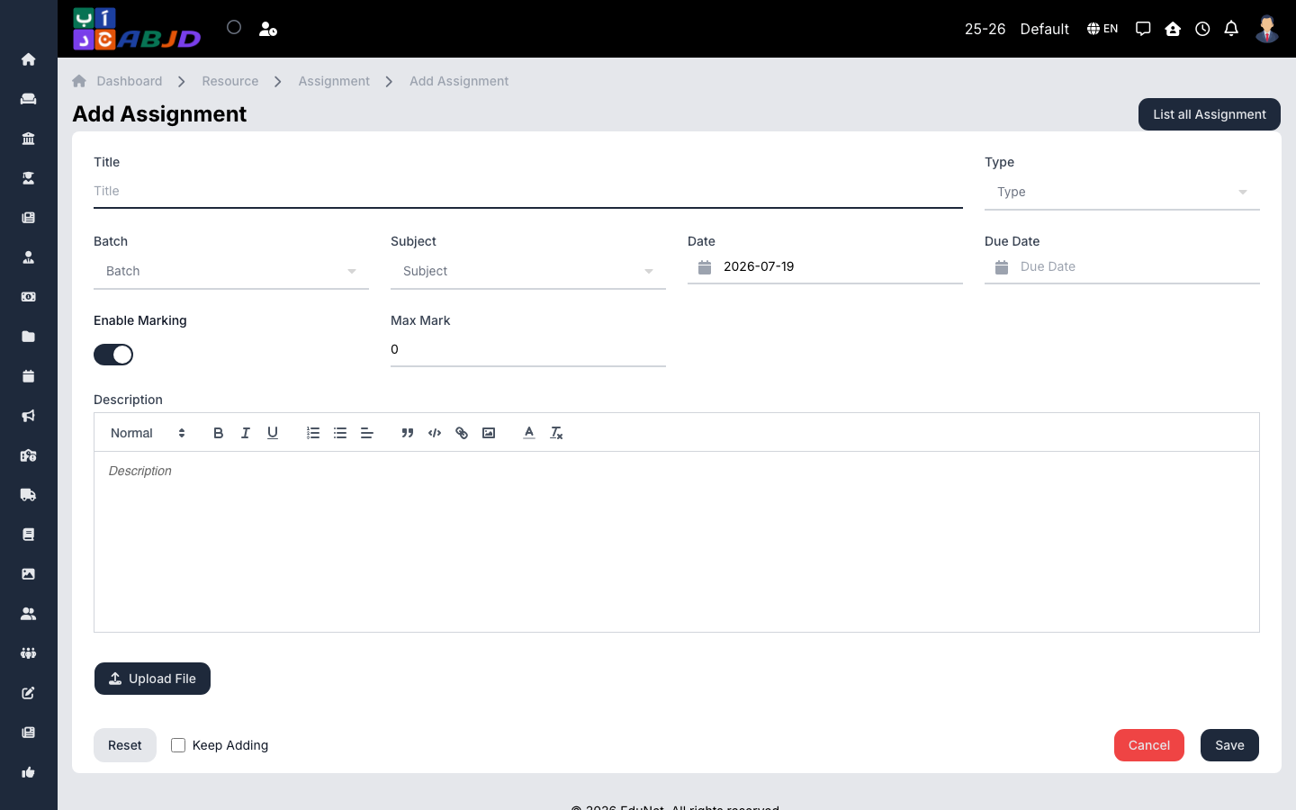 Add assignment form