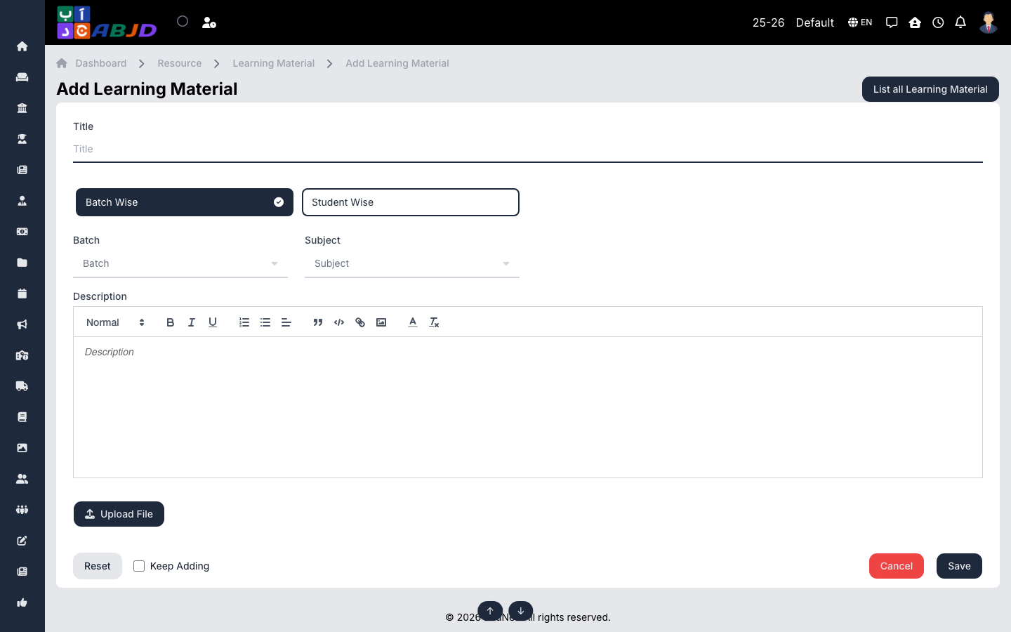 Add learning material form