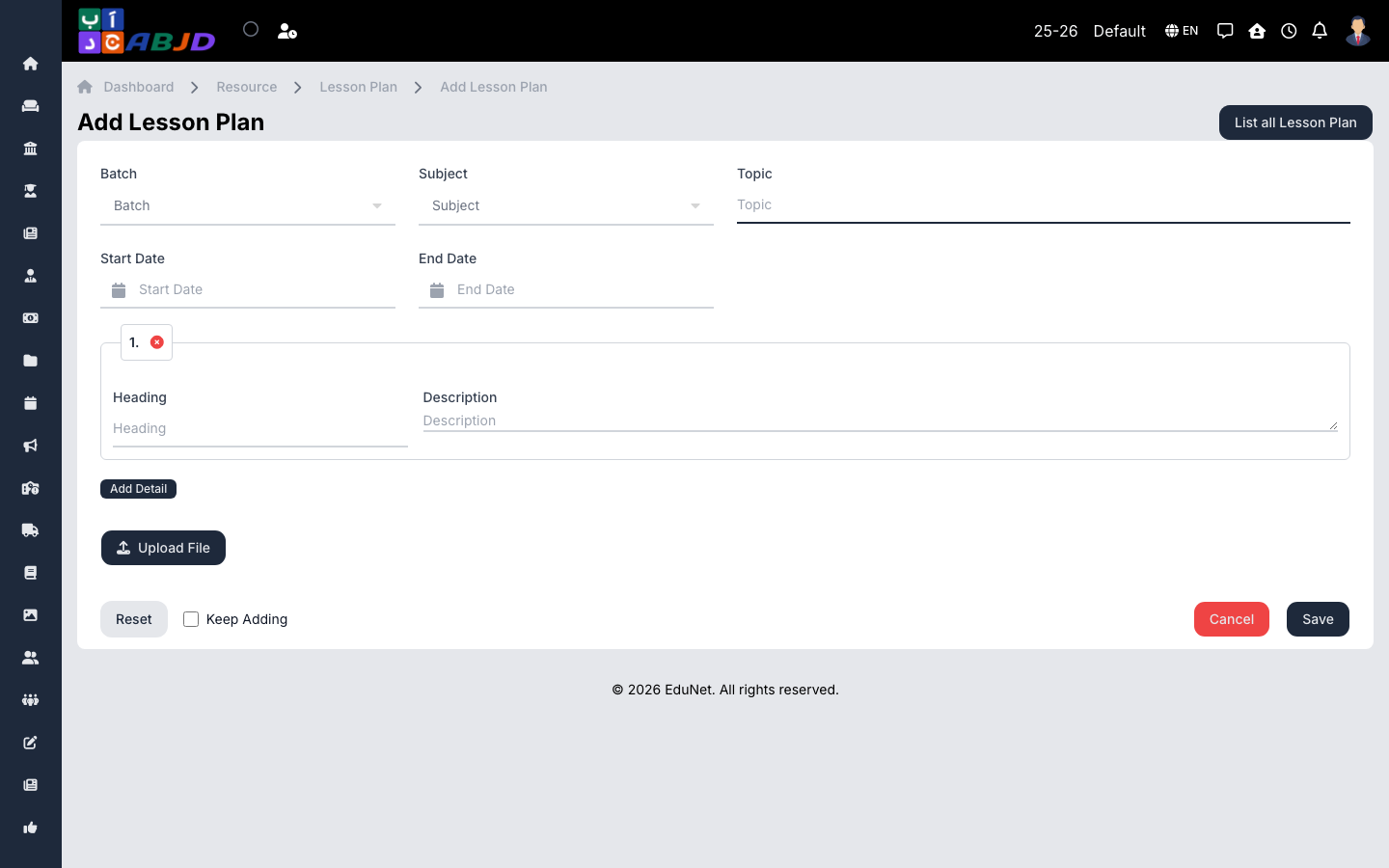 Add lesson plan form
