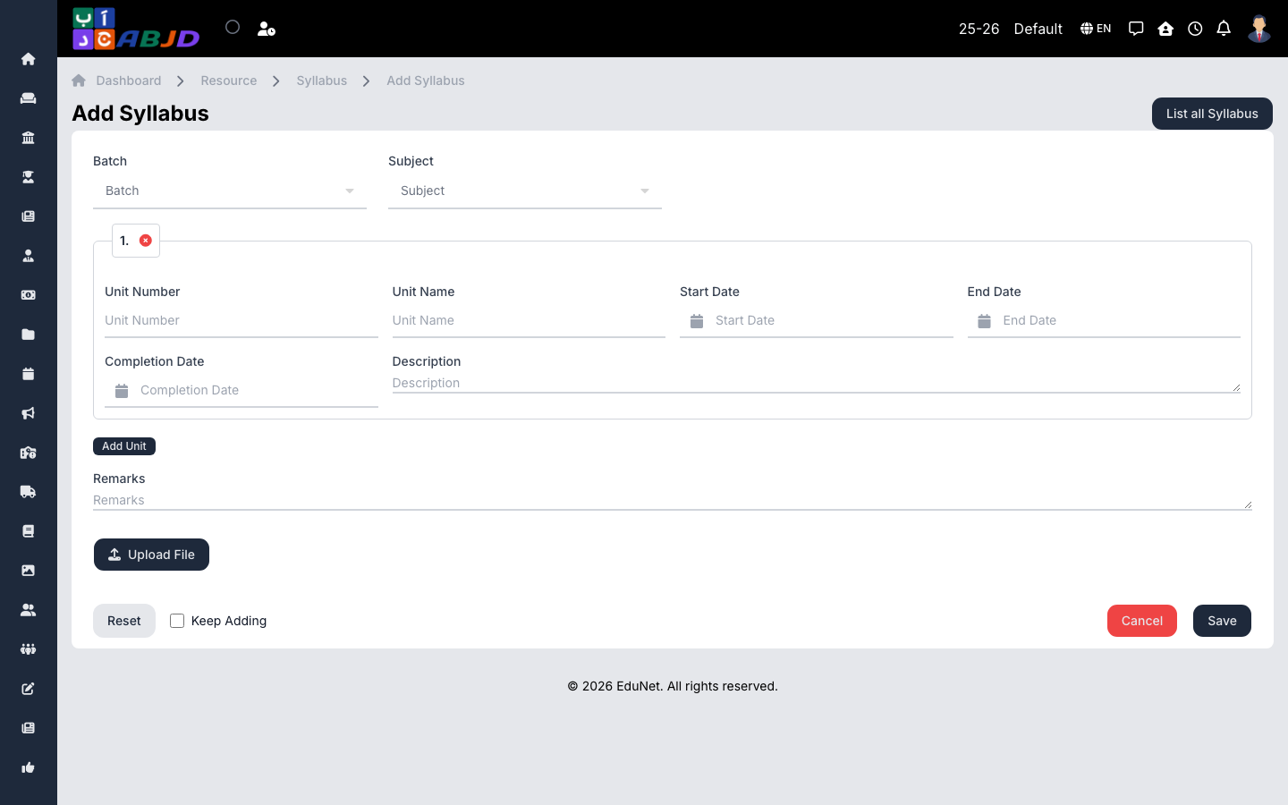Add syllabus form