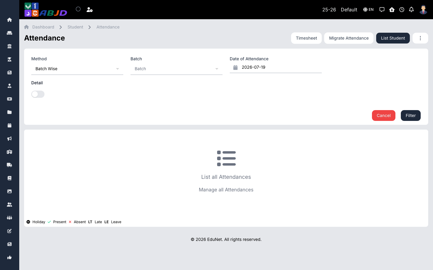 Attendance page