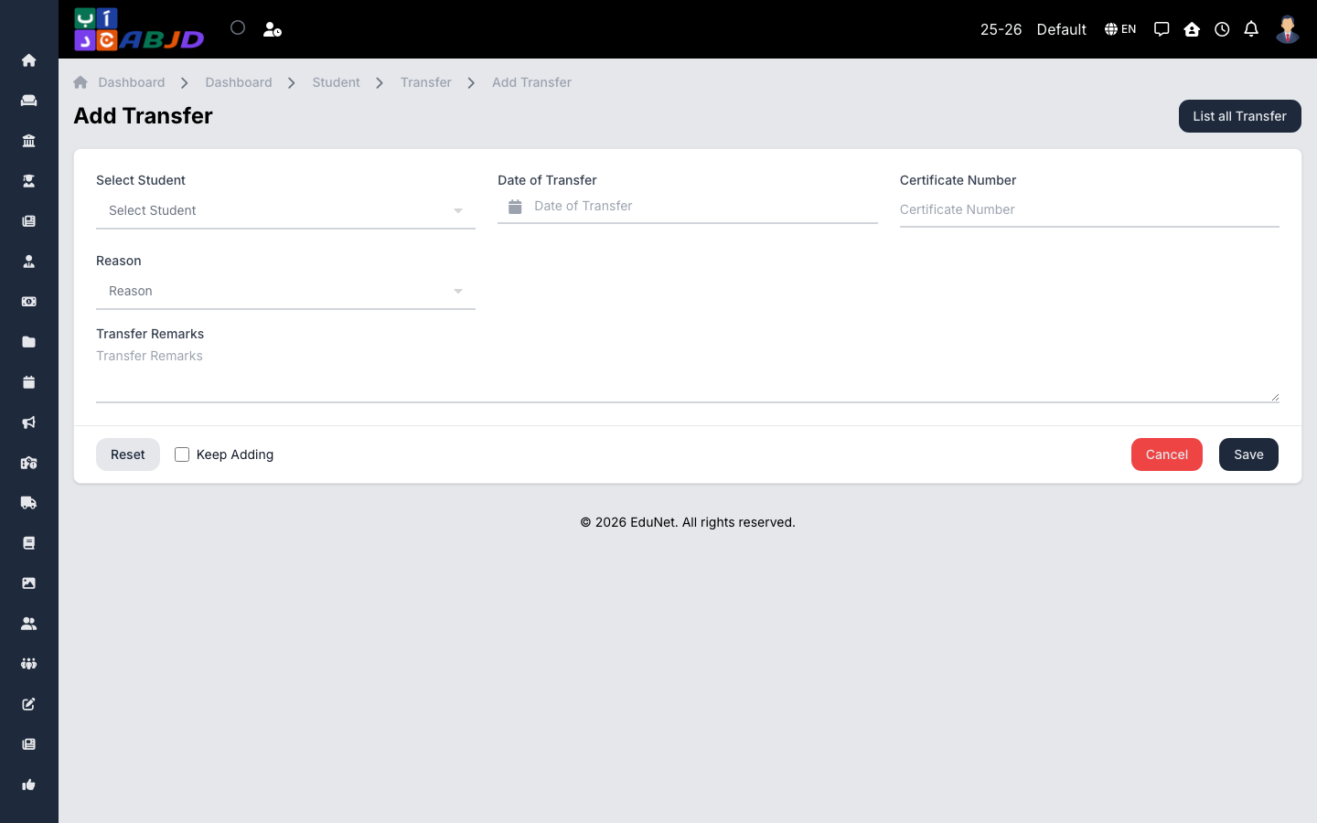 Add transfer form