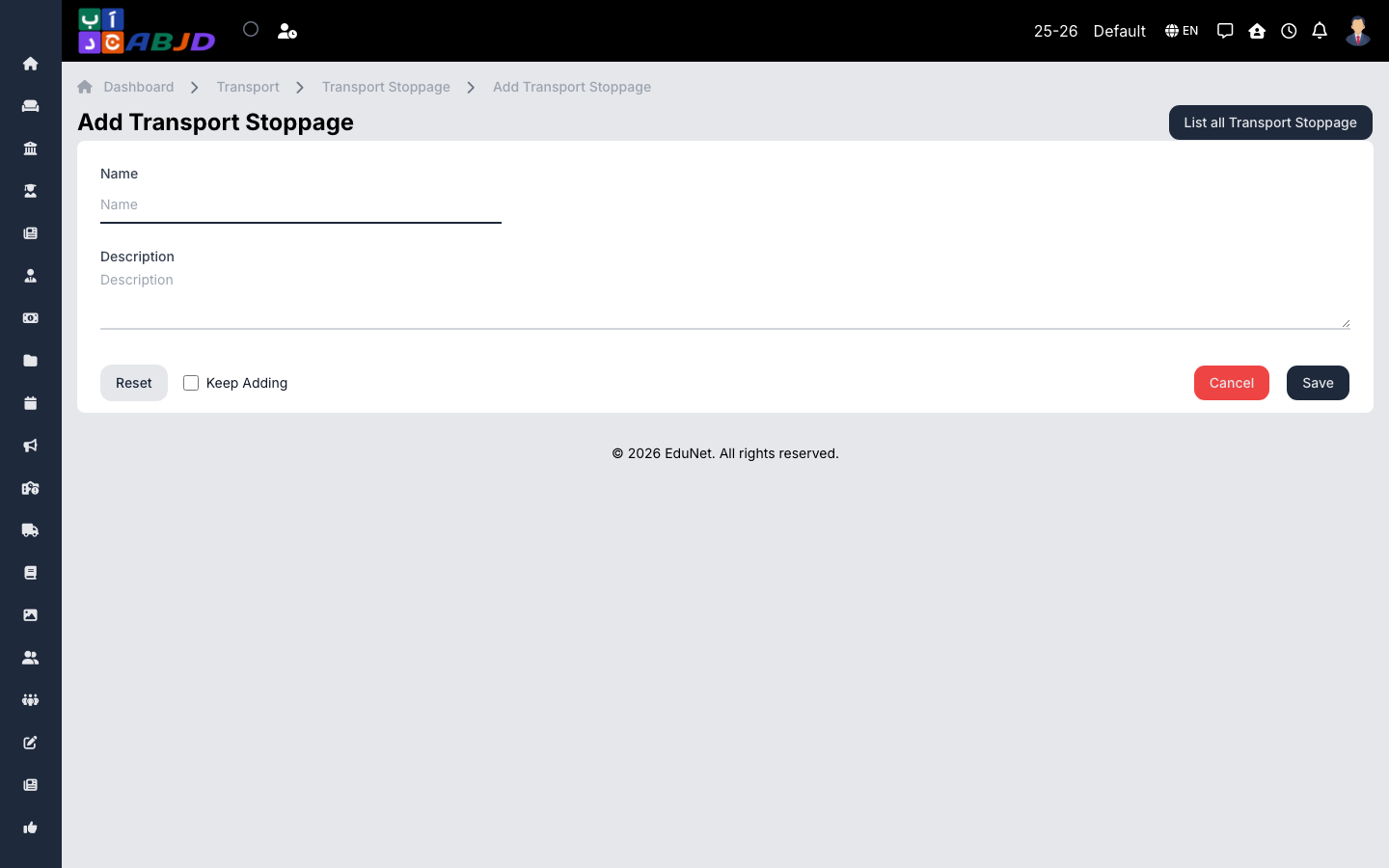 Add stoppage form