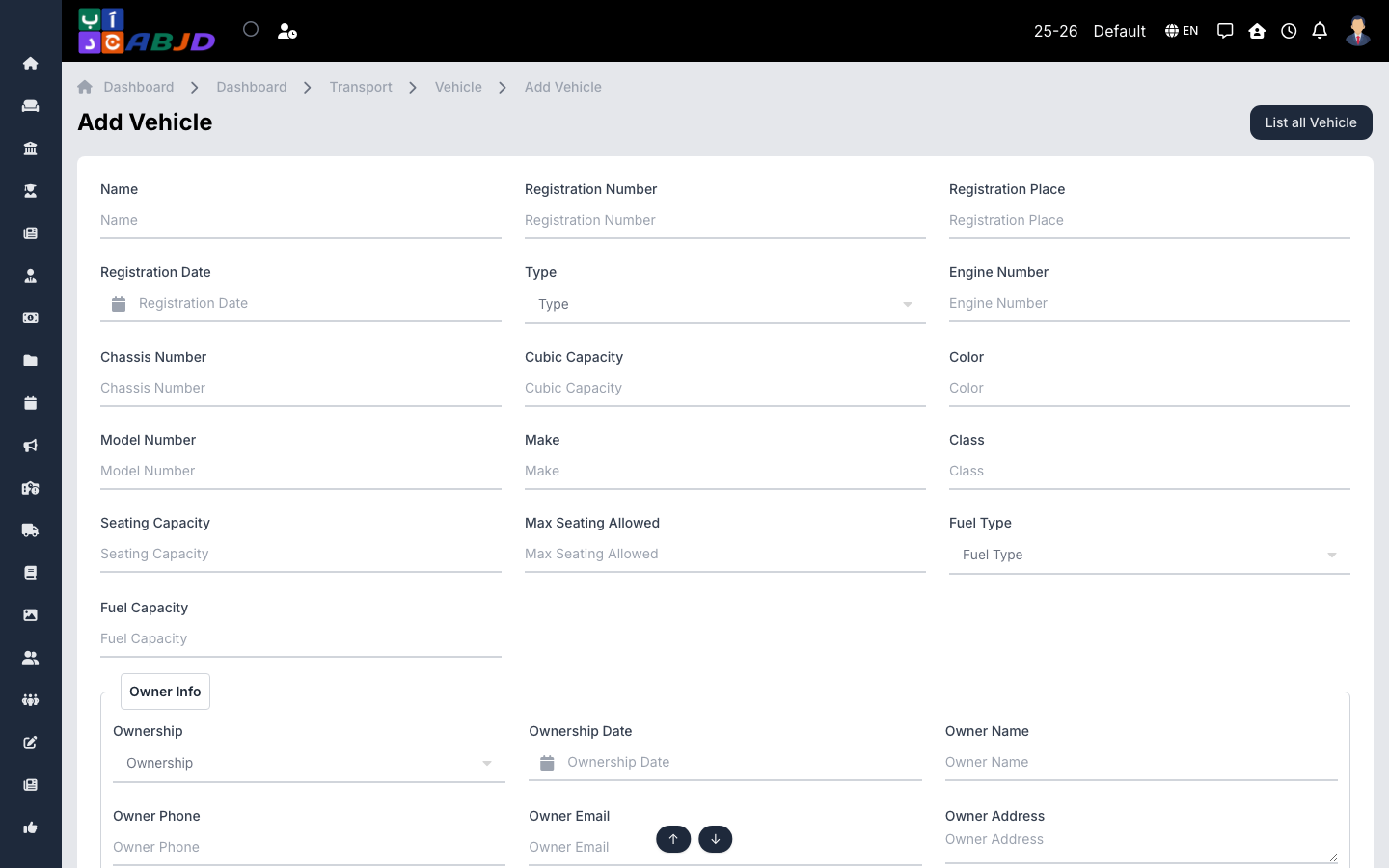 Add vehicle form